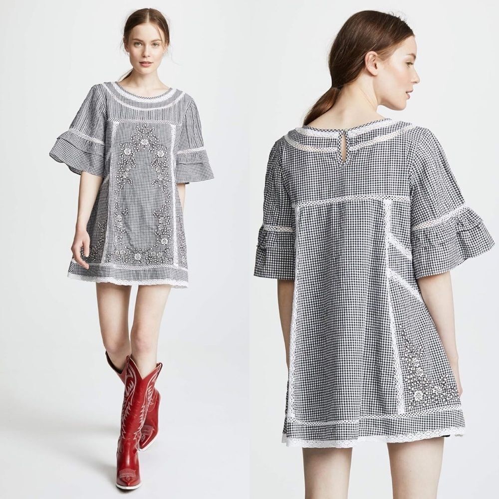 Free people sunny day embroidered shirt‎ dress gingham print